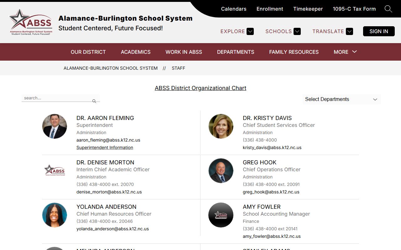 Burlington phone directory ABSS staff search
